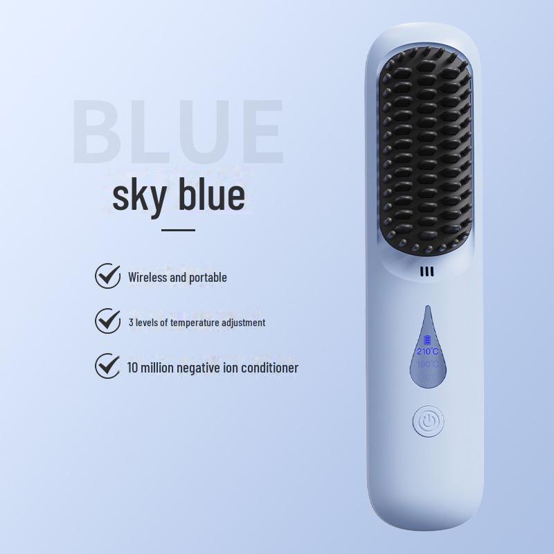 

Беспроводная расческа для выпрямления волос с ионизацией двойного назначения небесно-голубой