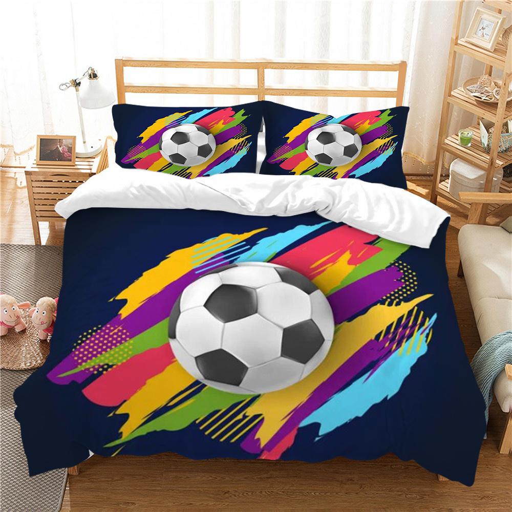 Hot Sell 2/3pcs Bedding Set Breathable Comforter Duvet Cover Set 3D Football Design Microfiber Comfortable Bed Cover Suit