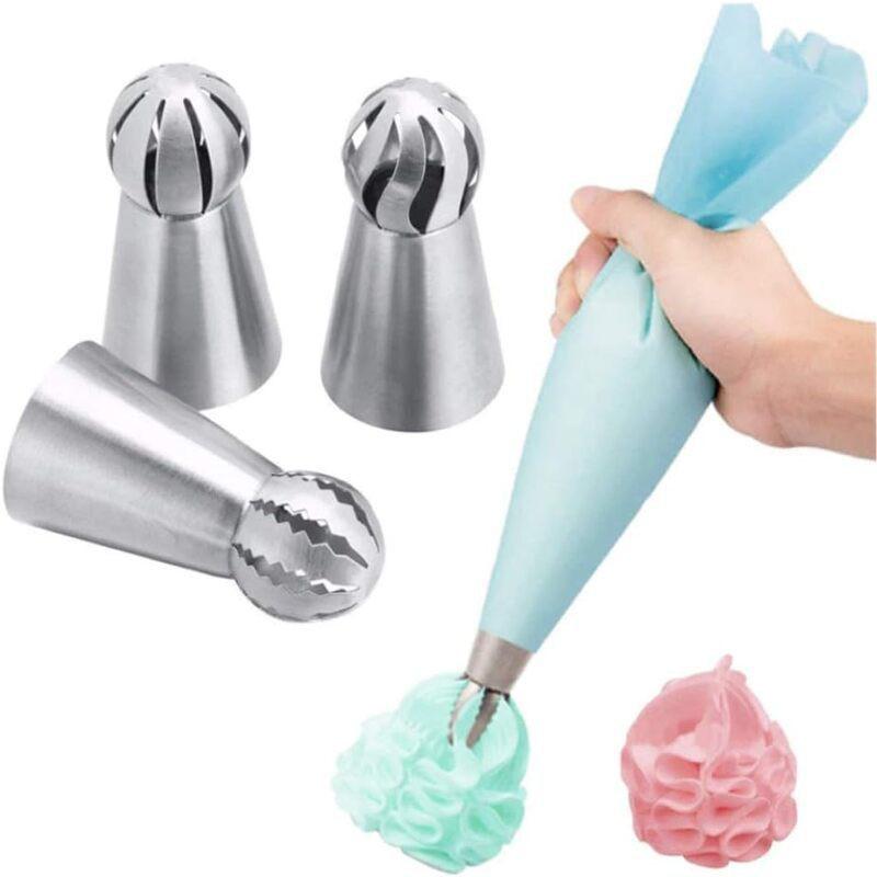 3-Piece Stainless Steel Torch Tip Set Cake Decorating Piping Nozzles Ball-Shaped Icing Tips