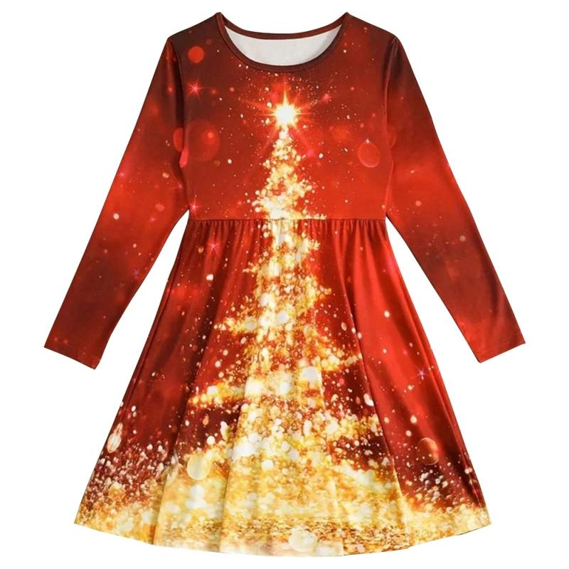 

4-14 лет Детское Платье для Девочек Зимнее Рождественское Платье с Длинным Рукавом 4-5Y