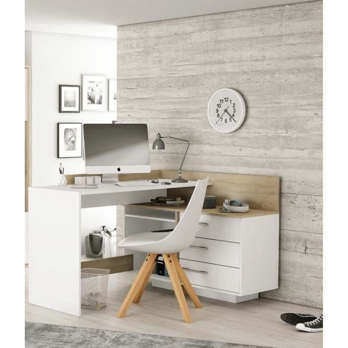 Corner Desk with 3 Drawers - Oak and White Decor - L 128.5 X D 105.7 X H 83.2 Cm - THALES