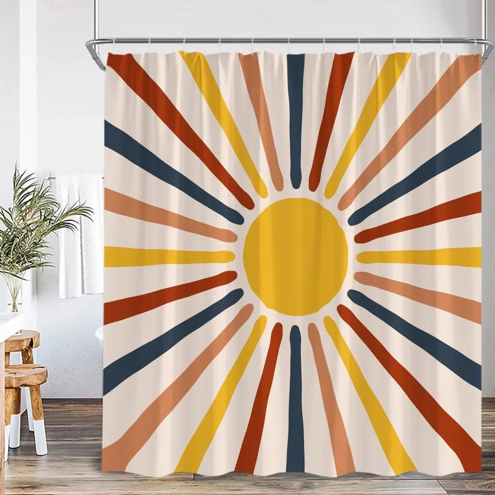 Mid Century Abstract Shower Curtain Leaf Curve Simple Line Nordic Modern Bathroom Decor Polyester Fabric Bath Curtain With Hoo