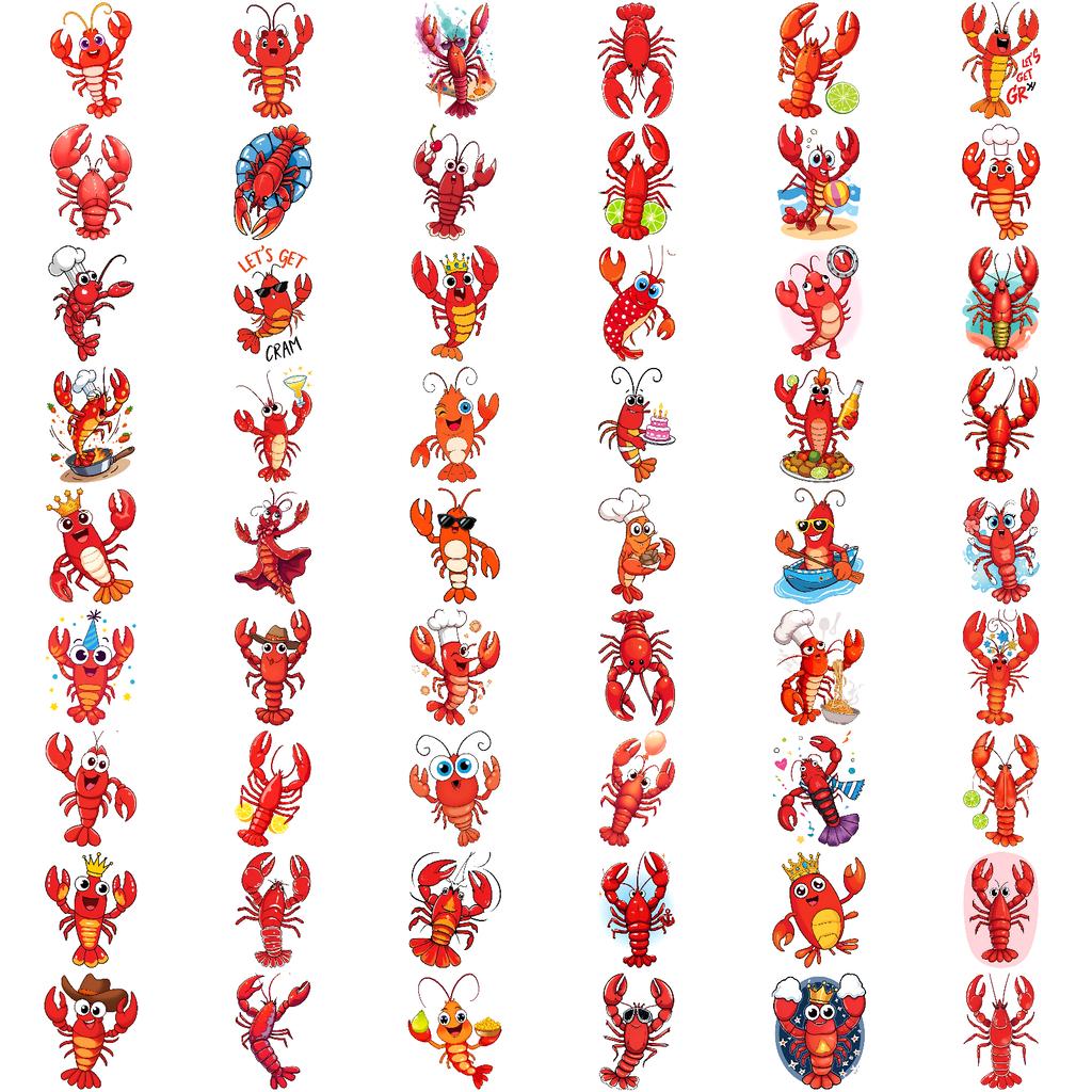 54pcs Temporary Tattoo Baker Lobster Waterproof Long-Lasting Body Stickers Magnifying Glass Lobster Lobster With Lime Cartoon