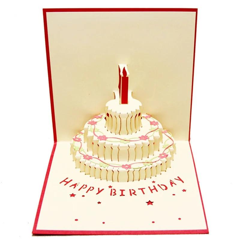 1pcs Birthday Gift Greeting Invitation Cards Cake Card Pop Up 3D Stereoscopic Postcard Handcrafted