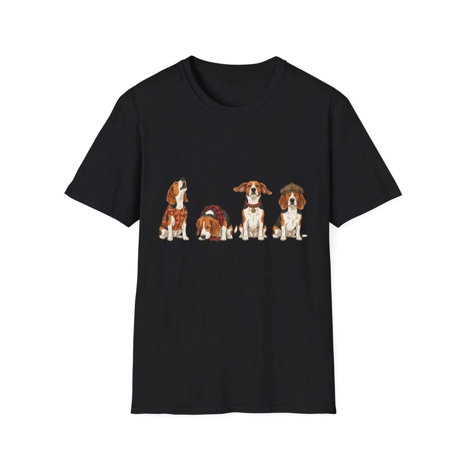 Beagle Dogs Vintage Illustrated Black Tee Autumn Vibes T-Shirt XL
