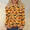 Dámská módní ležérní halenka s potiskem Halloweenu, s kulatým výstřihem a dlouhým rukávem