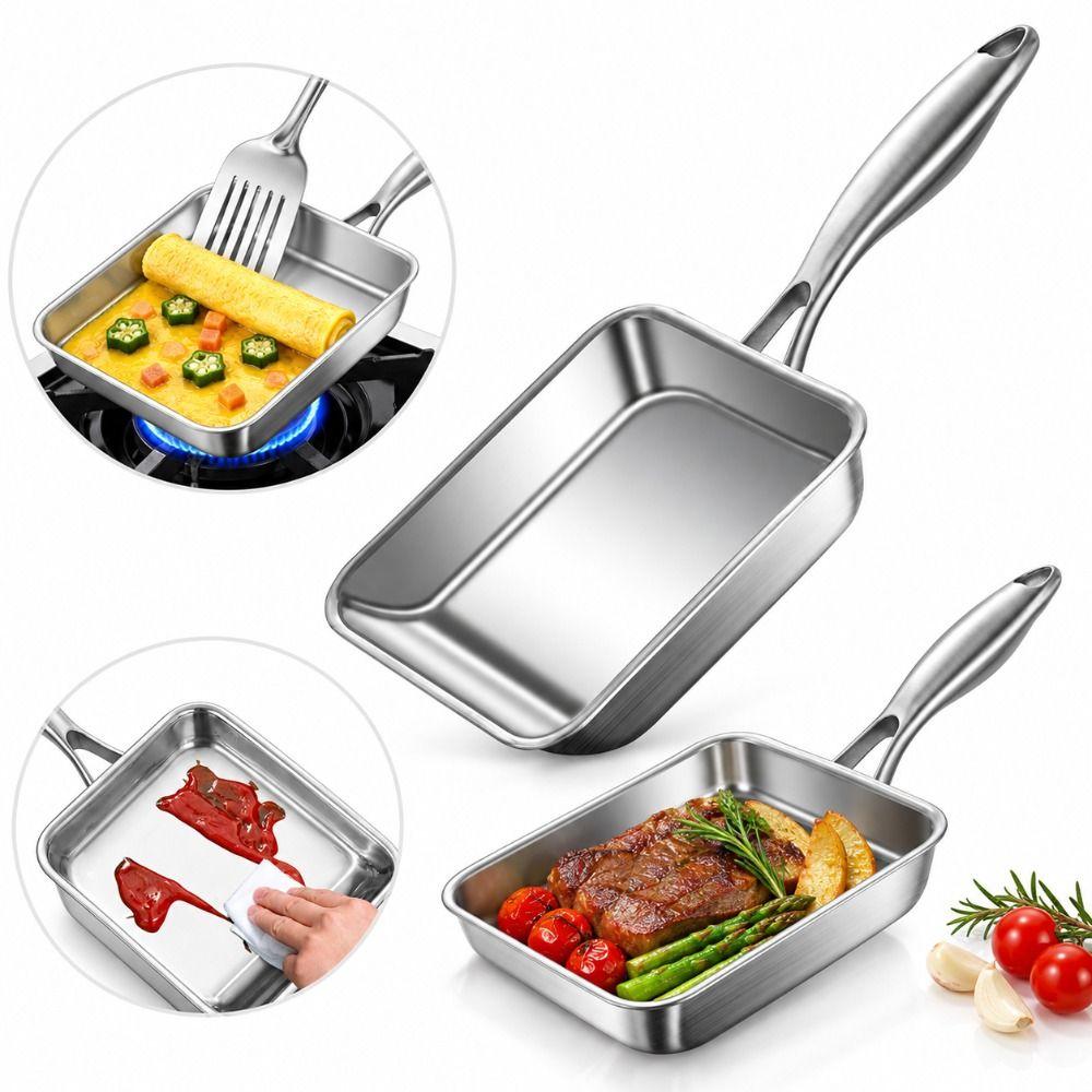 Mirror Polish Flat Bottom Skillet No Coating Tamagoyaki Pan for Kitchen Gas Stove