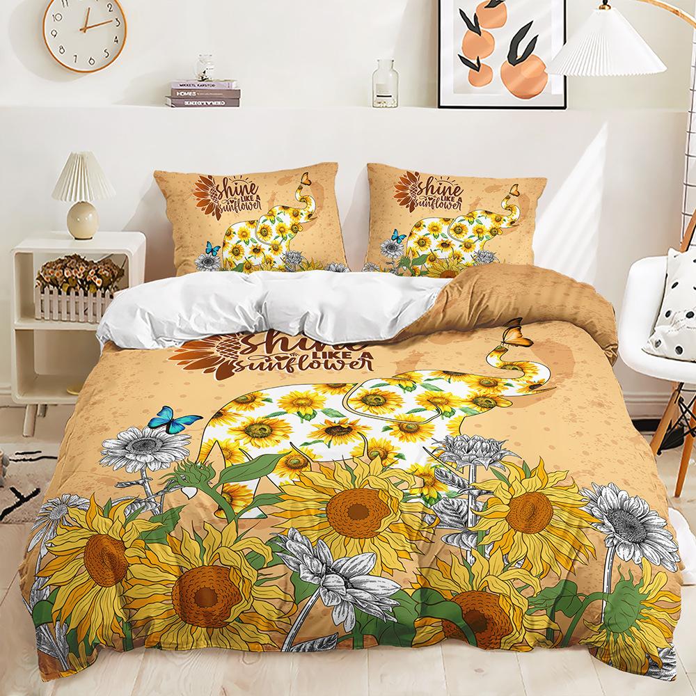 Quilt Cover Idyllic Sunflower Cow Pillowcase Digital Printing Bedding Three-Piece Batch