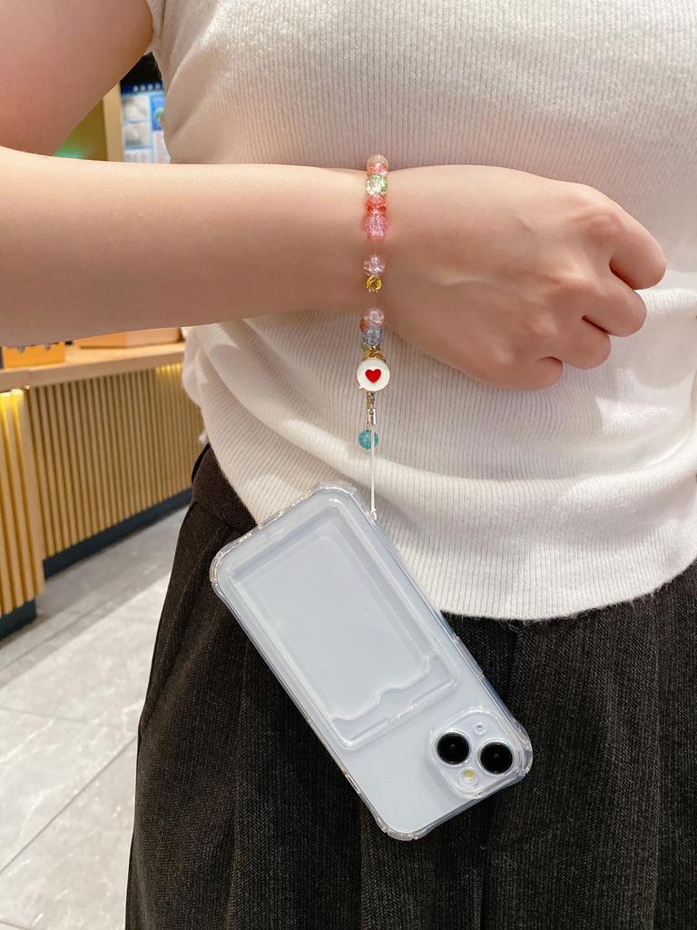 Clear Card Slot Phone Case With Colorful Charm Lanyard For For Iphone 17 Air 16 1 14 Plus 13 12 11 Pro Max X S Back Cover