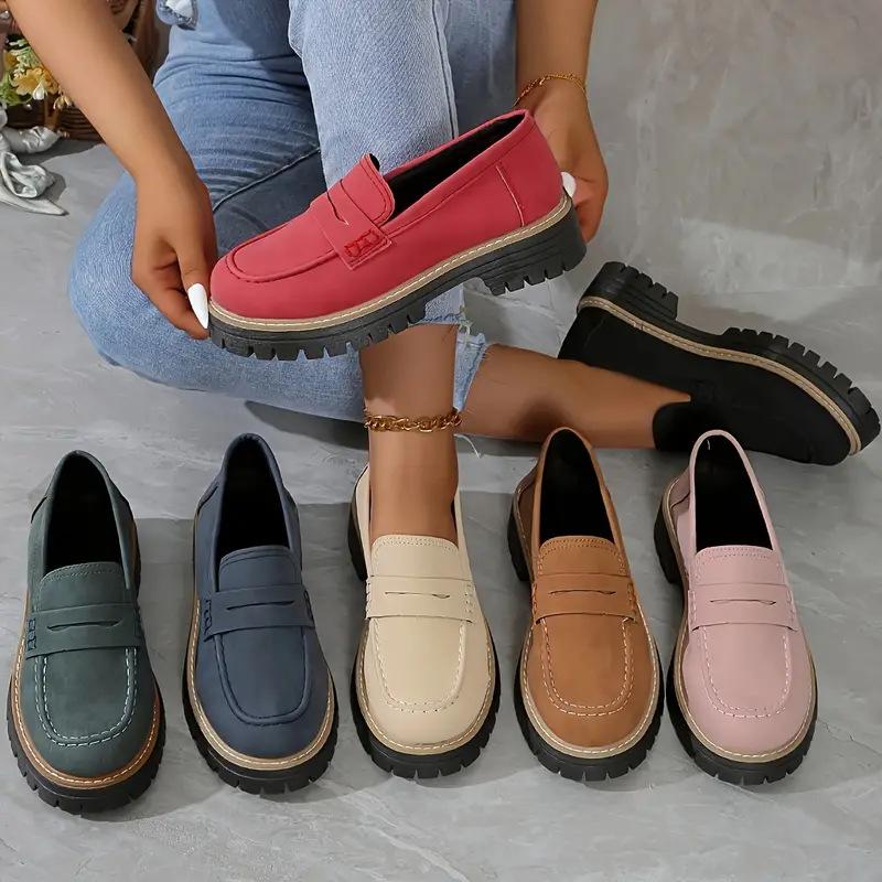 Thick-soled Foreign Trade Retro Spring Autumn Loafers Plus Size Casual Abrasive British Style Women's Shoes