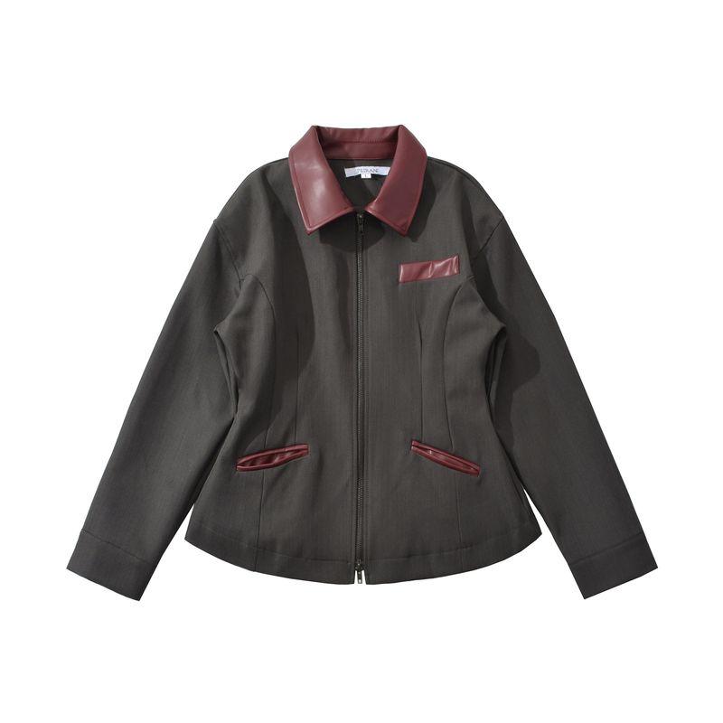 

Kaslead Новая женская одежда Западный стиль Универсальная мода Кожаные аксессуары Приталенная куртка на молнии Field Grey L