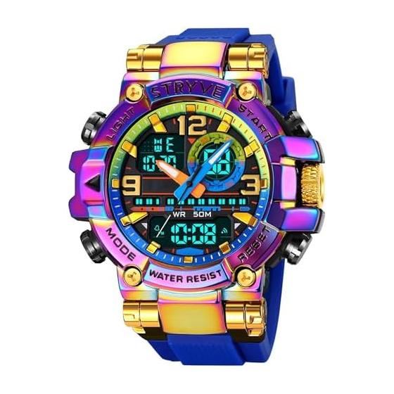 Findtime Men s Digital Watch, Multifunctional Analog & Digital Watch, Dual Time, Military Style, Military Watch, Large Screen, Luminous LED Light,