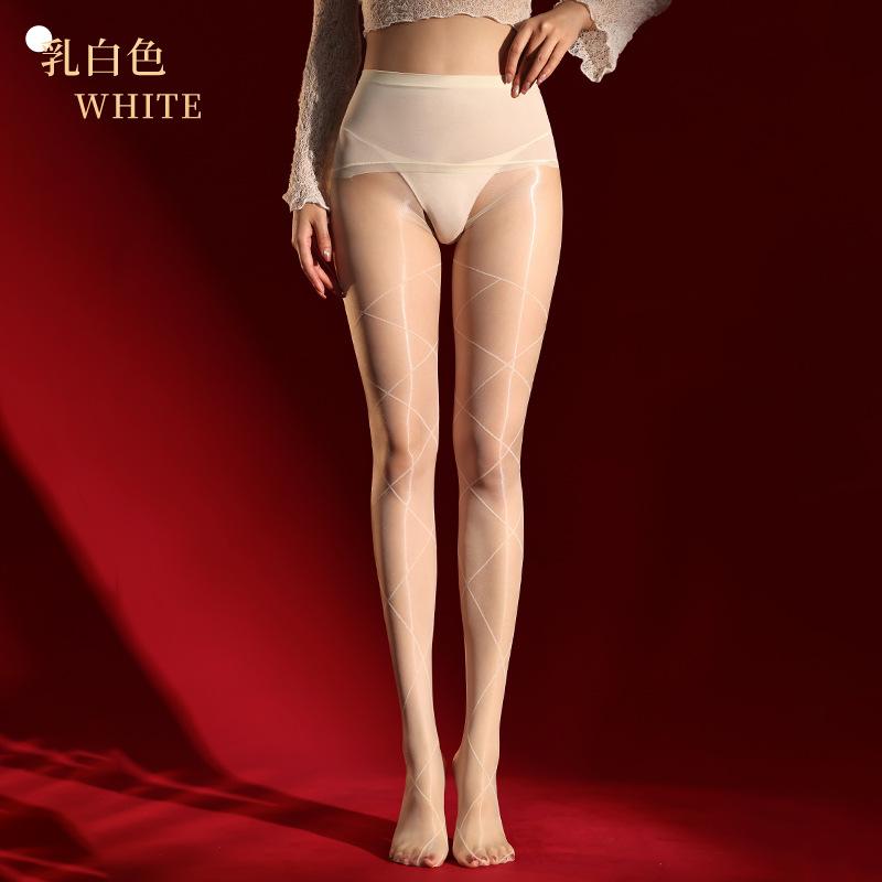 Women Glossy Oil Shiny Pantyhose, Crisscross Rhombus Line Sheer Tights, High Waist Ultra Thin Transparent Stockings 6 Colors Daily Party Hosiery