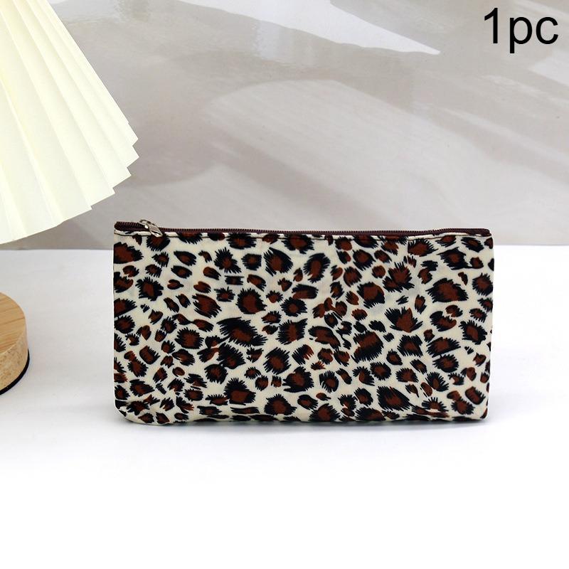 1pc Makeup Bag Leopard Print Makeup Bag Horizontal Square Zipper Women s Makeup Bag Portable Travel Toiletry Bag
