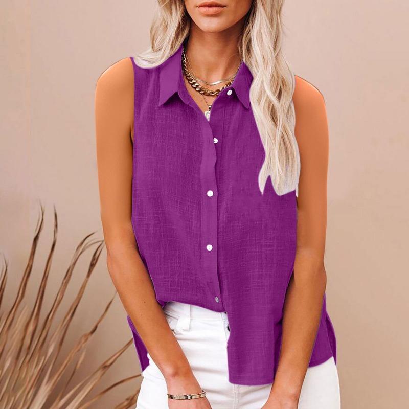 Summer Fashion Sleeveless Women Shirt Lapel Loose Casual Simple Office Blouse Plus Size Ladies Solid Color Elegant Basic Tops Clothing