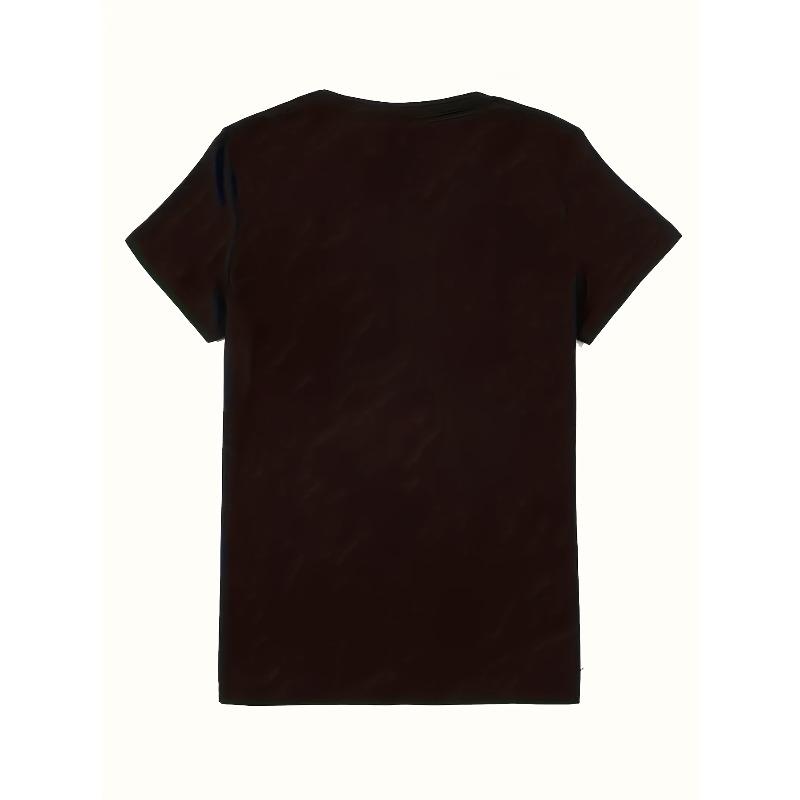 Womens Plus Size 70S Vintage Pattern Oversized T Shirt Black Stretchy Casual Round Neck Machine Washable Fashion Top