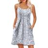 Fashion Women Summer Dress Vintage Floral Print Adjustable Spaghetti Straps Beach Vacation Casual Dress With Pockets