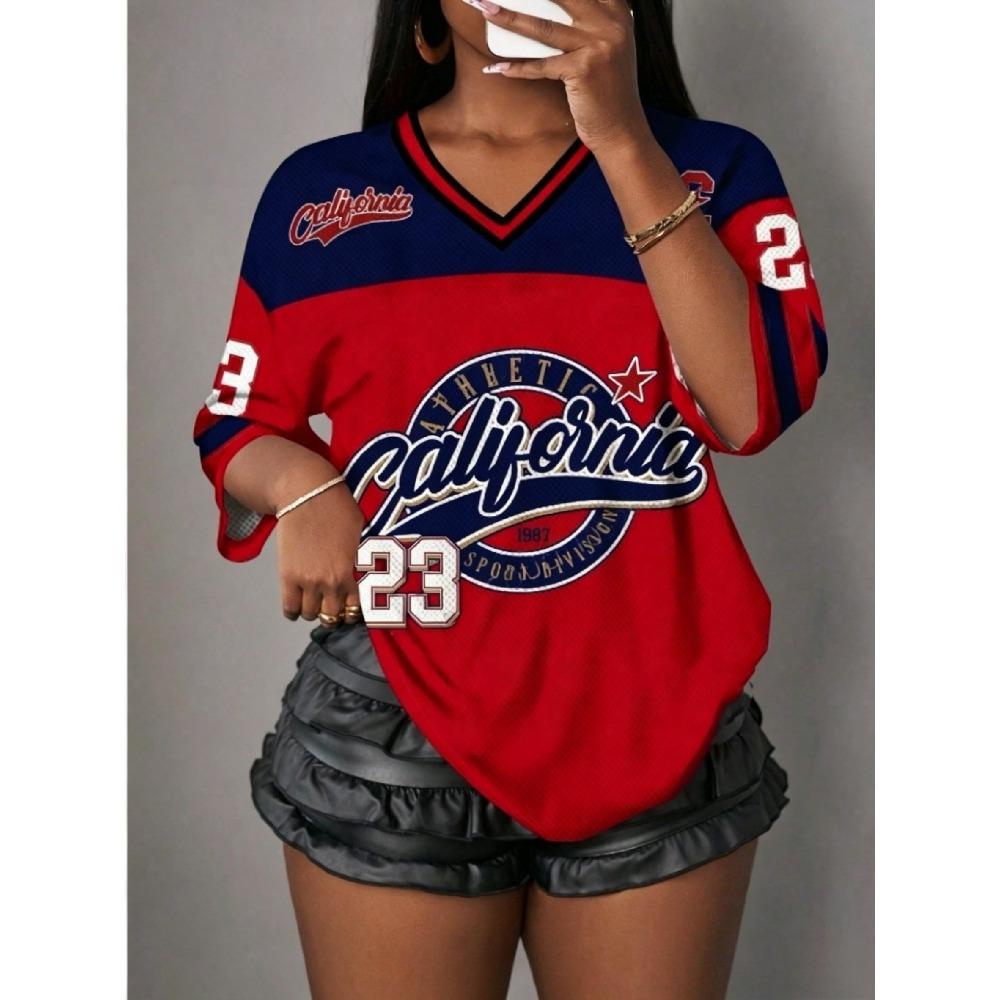 Women's V-Neck Sporty Jersey T-Shirt Casual California Print NO.23 Summer Casual Wear Sports Mesh T-shirt Tops Family Kids Tees