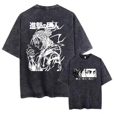 Anime Attack on Titan Logó Y2k 100% Pamut Nyári Mosás Mosott Grafikus Póló Férfi Vintage Pólók Alkalmi Pamut Streetwear