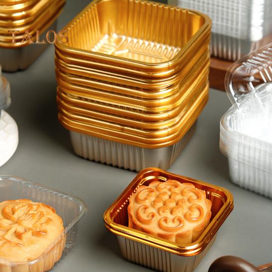 100Pcs Moon Cake Trays Waterproof Multipurpose BPA Free Durable Clear Golden Mooncake Holder for Mid-Autumn Festival