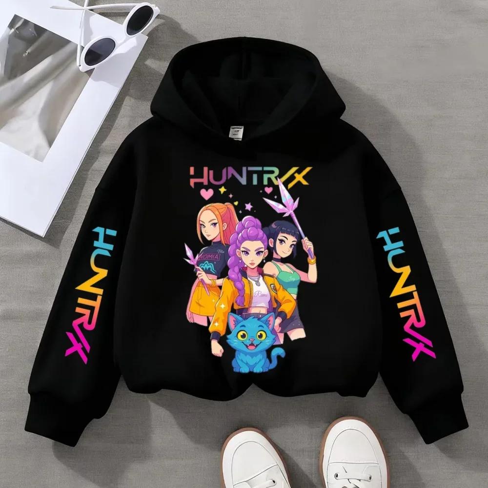 Girls Hooded Sweatshirt Warm Cute KPop Demon Hunter Cartoon Children's Wave Fashion Casual Tops Rumi Casual Purple Pink Clothing
