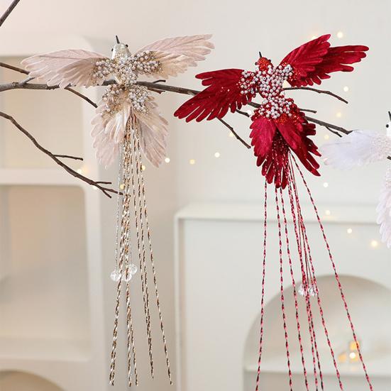 Artificial Glitter Birds Christmas Tree Ornament Realistic Long Tail Hummingbird With Faux