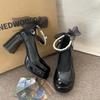 Fashion Mary Jane Shoes Women's Spring New Ultra-high Heel Pearl Chain with Platform Block Heel Wedding Shoes Lolita Shoes