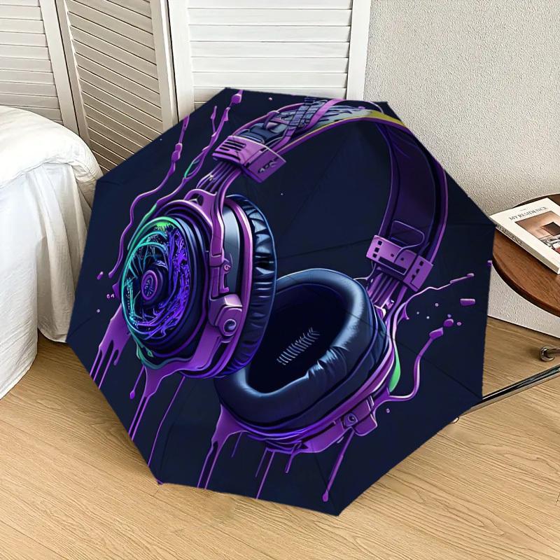 1pc Gaming Headphones Neon Artwork Umbrella with Plastic Handle,Suitable for All Seasons Home Travel Outdoor UmbrellaDD524