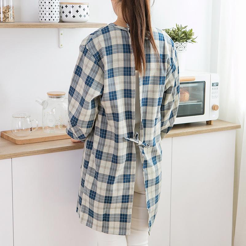 Japonská kostkovaná zástěra s medvědem, voděodolná: Otočný, Odolný proti skvrnám Kuchyňský ochranný oděv