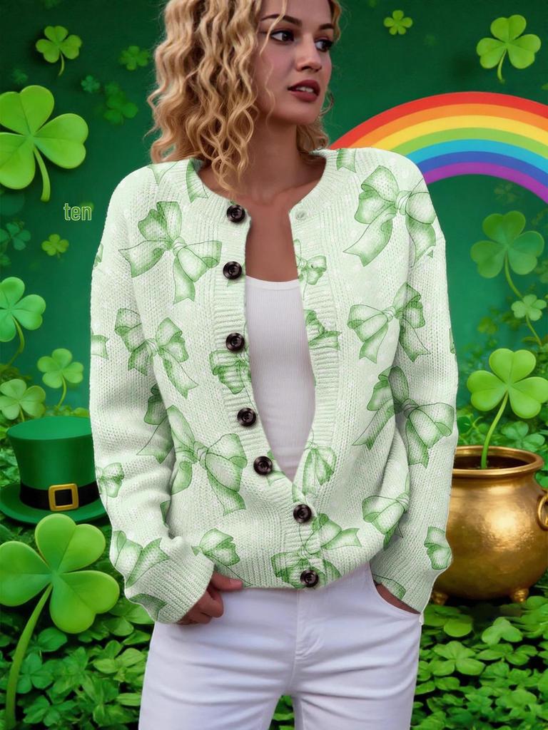 Saint Patrick Round Neck Knit Cardigan - Casual European and American Style Sweater