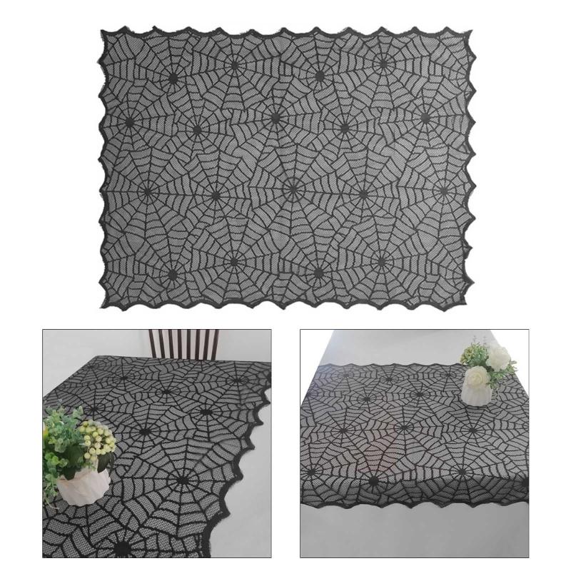 Scary Halloween Table Cover, 32x41inch Rectangles Festival Black Lace Tablecloth Decoration for Festives Occasion