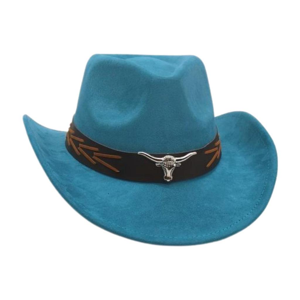 Ethnic Style Brown Cow Head Suede Top Hat Western Cowboy Hat Stage Jazz Hat