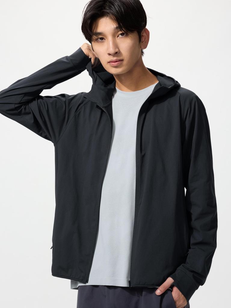 Uniqlo Japan Ultra Stretch Dry Ex Kapuzenpullover mit durchgehendem Reißverschluss und langen Ärmeln 