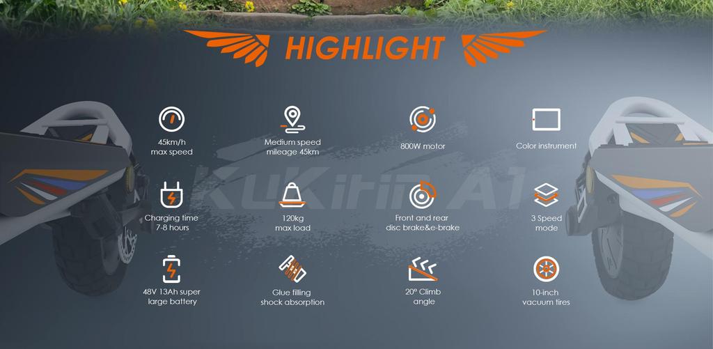 KuKirin A1 Electric Scooter - 45km/h Max Speed, 45km Range, 800W Motor, 10" Vacuum Tires, Foldable Design for Urban Commuting