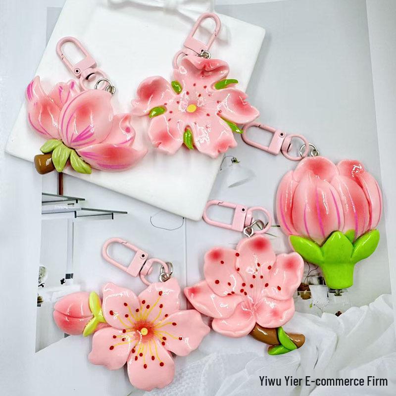 Peach Blossom Keychain: Cute Flower Pendant Backpack Accessory for Girlish Charm and Bestie Gifts