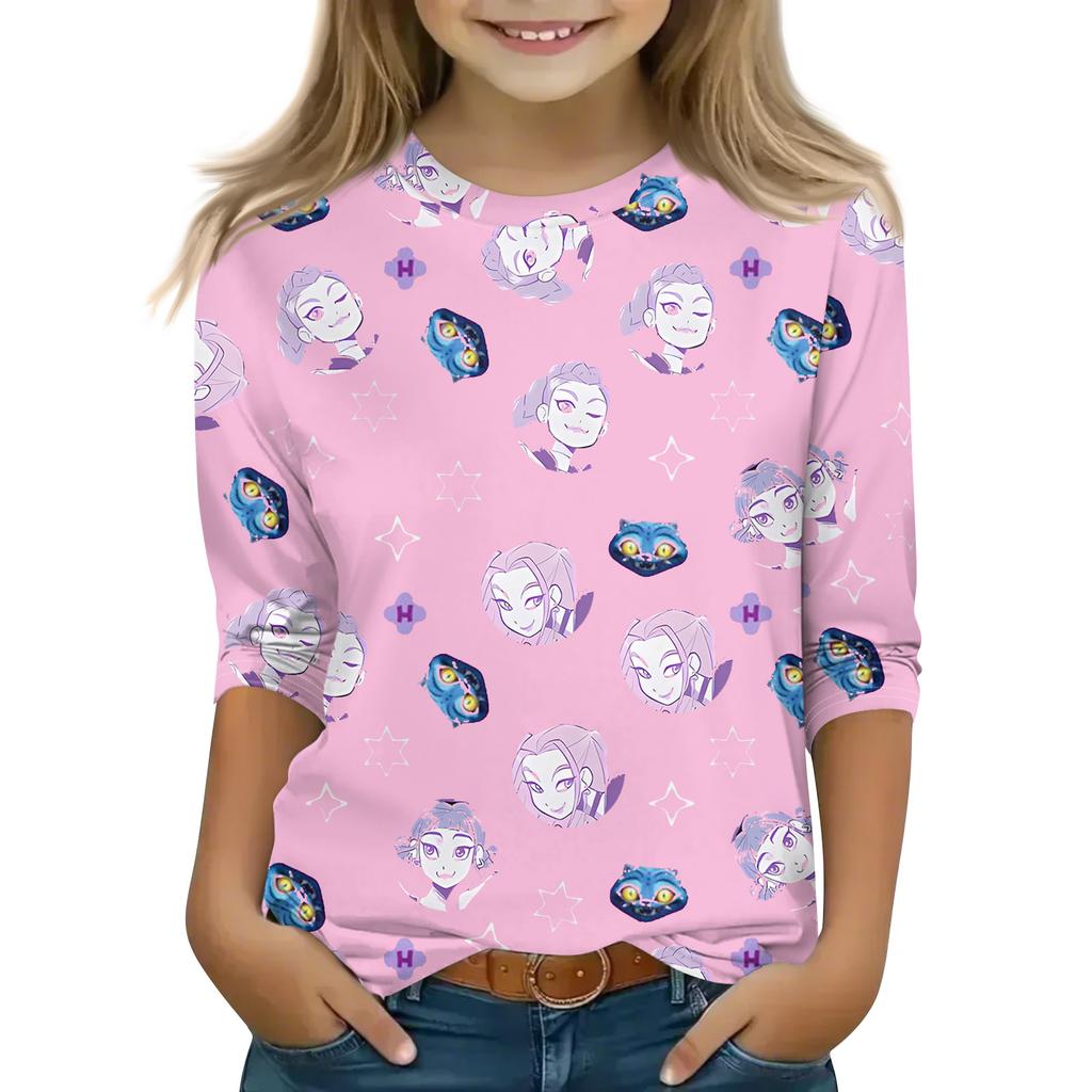 Druck-Tops für junge Mädchen 4-11 Jahre Rundhals 3/4-Ärmel T-Shirts Trendige Tops Outfit T-Shirts