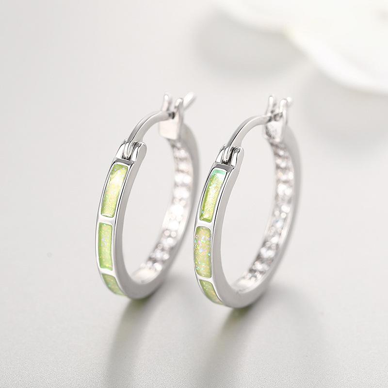 Opal inlaid earrings, women's cubic zirconia lined oval earrings, elegant minimalist jewelry gift