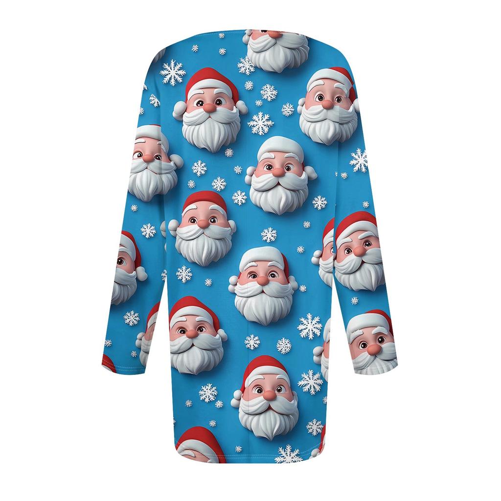 Damenmode Große Größe Rundhals Langarm Lässig Weihnachtsdruck Lose Pullover Top