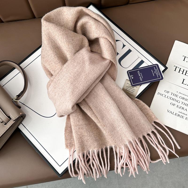 Gradual change color pure scarf women's winter versatile tassel long double-sided color large shawl dual-purpose new