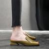 Women's Leather Peep-Toe Mules Chunky Heel Slippers Casual Summer Outdoor Sandals Flip Flops