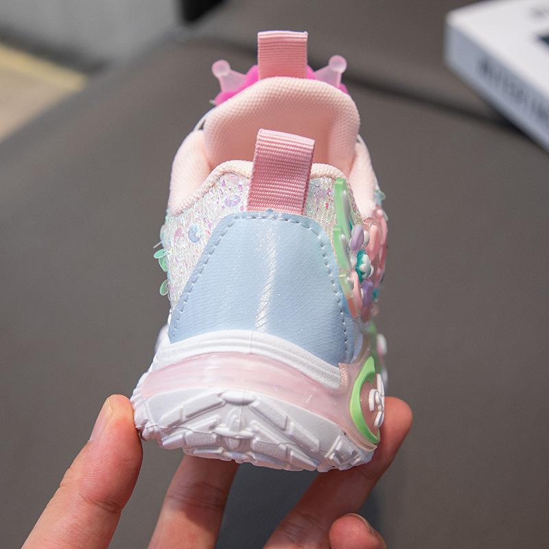 Girl Cartoon Rotating Button Sneakers - New Style with Soft Sole and Illuminated Shoes