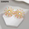 18K Gold Enamel Sunflower Stud Earrings - High-End Autumn/Winter Fashion Design for the New Year