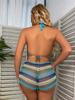 Virkat Bikiniset Flerfärgad Regnbågsrandig Off Shoulder Topp + Trosa Bikini Strandkläder Baddräkt Badkläder Baddräkt Kostym