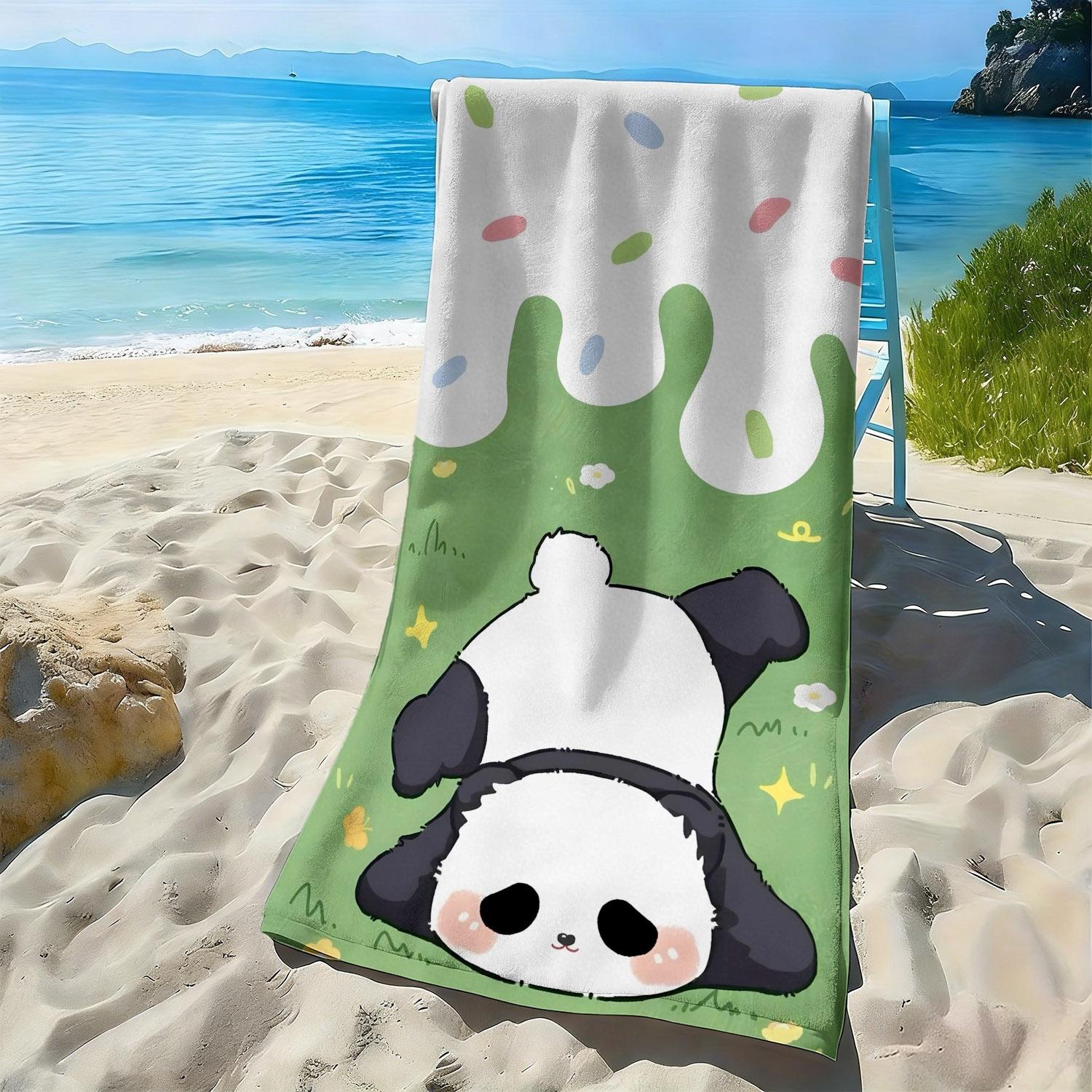 Colorful cartoon panda pattern polyester microfiber beach towel is highly absorbent, suitable for swimming and beach outings W30*H60(CM)