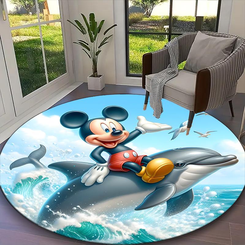 Mickey Mouse Christmas Red Green Floral Print Round Rug, Multi-functional Office Chair Sofa Carpet, Easy Clean Carpet for Home and Living Spaces