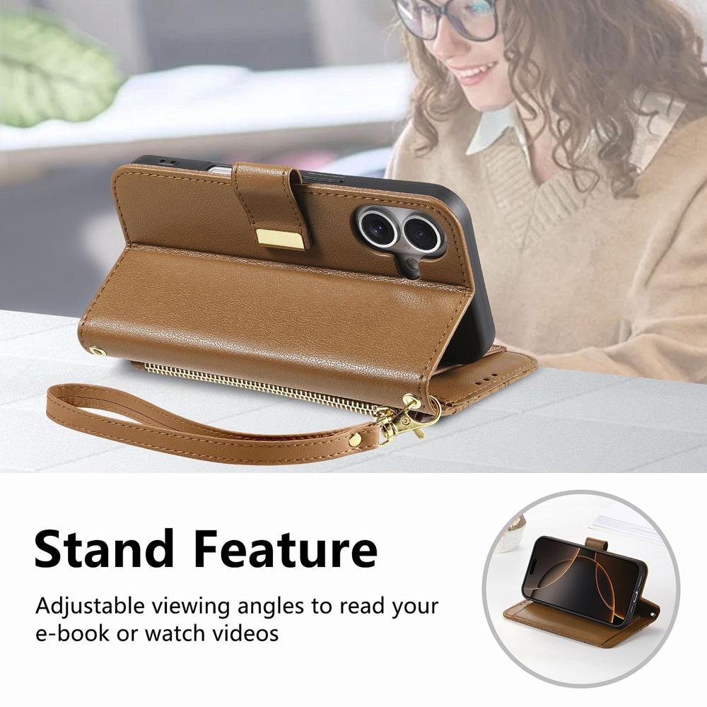 Phone Wallet Case with 6 Card Slots, Zip Coin Pocket, Stand for Hands-Free Viewing & Wrist Strap, Floral Design for OPPO VIVO Xiaomi Redmi Google