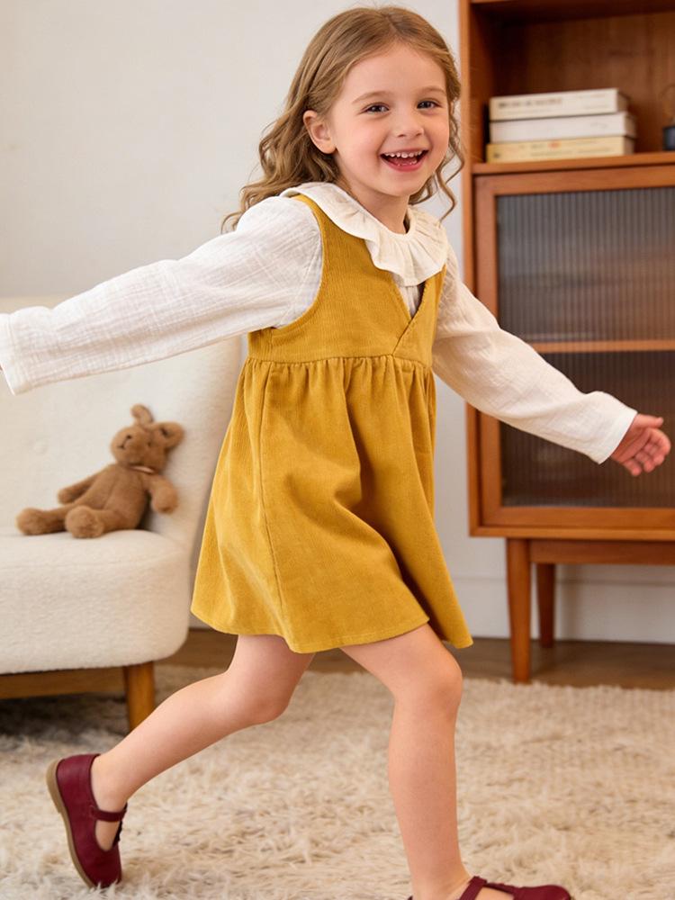 Красное вельветовое платье-жилет для девочек 2026 - Новогоднее издание, Теплое и свободного кроя, В наличии 110 cm