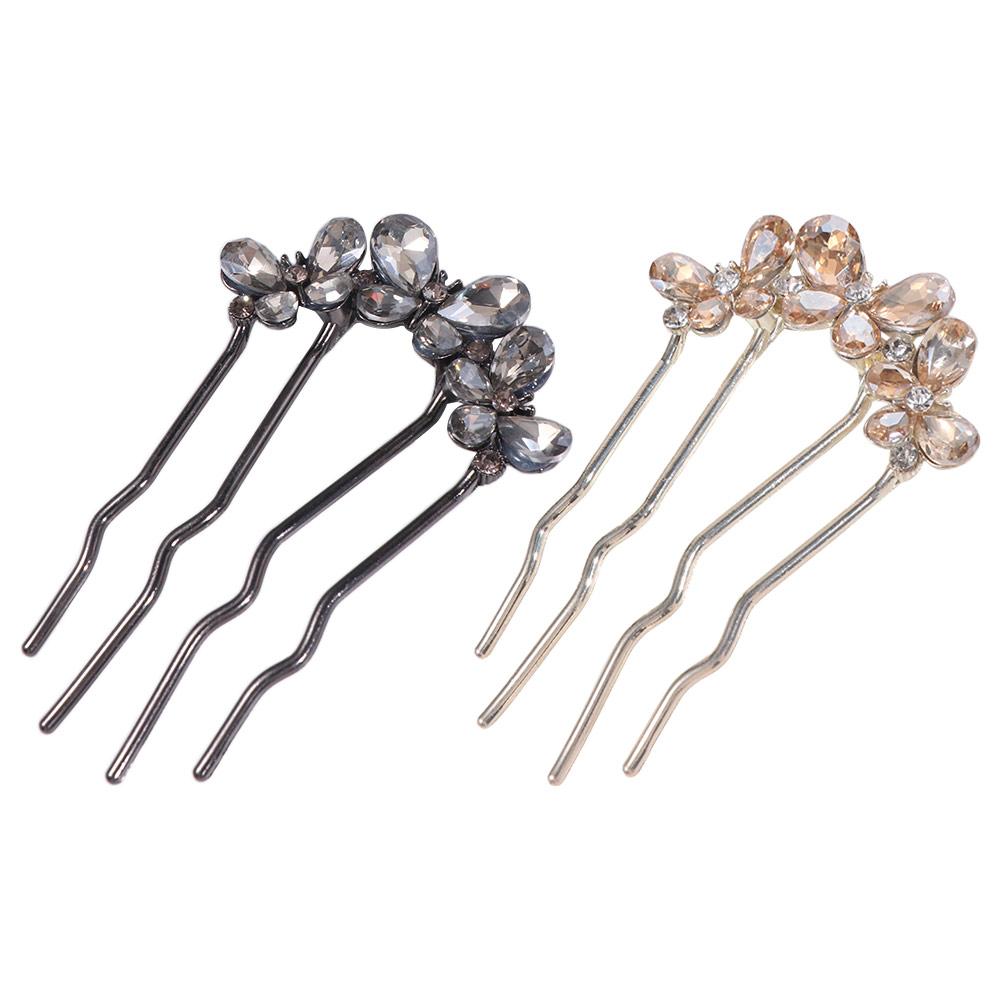 Rhinestone Toothed Insert Comb Geometric U-shaped Hair Clip Temperament Butterfly Hairpin  Daily