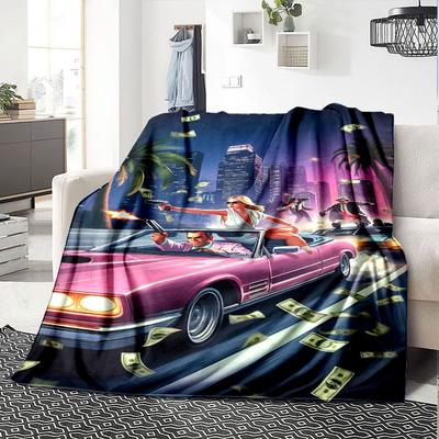1 peça Cobertor Macio de Flanela Grand Theft Auto com Estampa de Designer Um cobertor aconchegante para todas as estações, perfeito para o sofá, cama, escritório