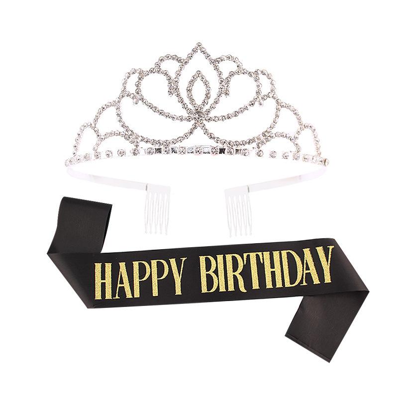 Princess crown bridal rhinestone headband birthday tiara prom party sash